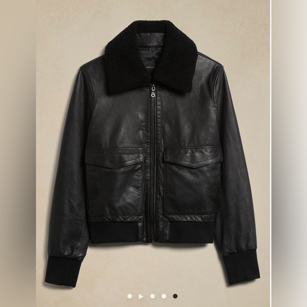 Banana Republic Factory Womens Black leather bomber.